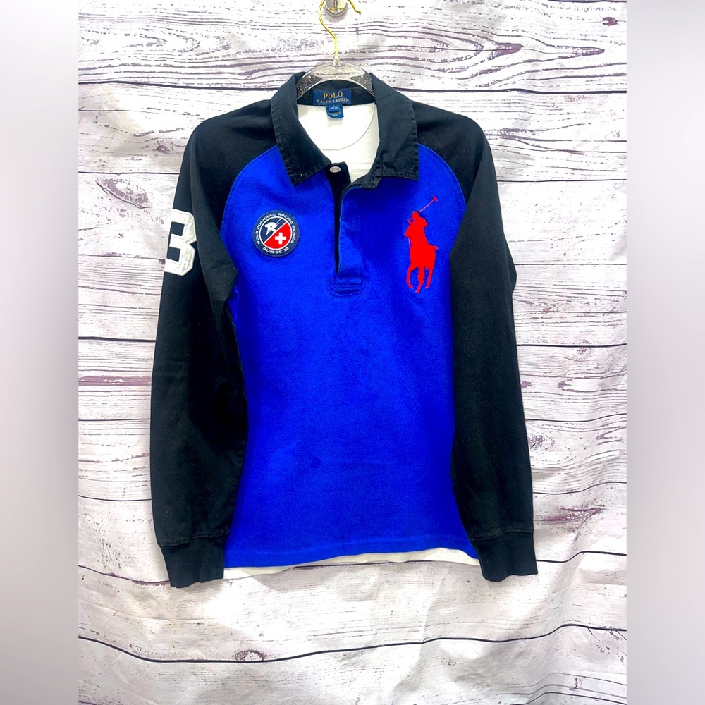 Polo Ralph Lauren Kids Blue and Black Long Sleeve Polo Size Large